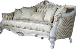 Casa Padrino Luxus Barock Sofa Gold / Antik Weiß / Gold 250 x 90 x H. 112 cm - Wohnzimmer Sofa mit elegantem Muster und dekorativen Kissen - Barock Wohnzimmer Möbel