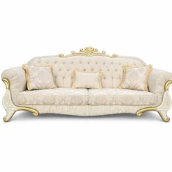 Casa Padrino Luxus Barock Sofa mit Glitzersteinen Creme / Gold 230 cm - Barock Möbel