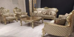 Casa Padrino Luxus Barock Sofa Gold / Grün / Gold - Prunkvolles Wohnzimmer Sofa mit elegantem Muster - Barock Wohnzimmer Möbel