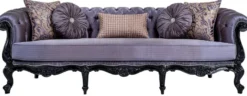 Casa Padrino Luxus Barock Sofa Lila / Schwarz - Handgefertigtes Wohnzimmer Sofa mit dekorativen Kissen - Barock Wohnzimmer Möbel