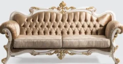 Casa Padrino Luxus Barock Sofa Braun / Silber / Weiß / Gold - Handgefertigtes Wohnzimmer Sofa mit elegantem Muster - Barock Wohnzimmer Möbel - Edel & Prunkvoll