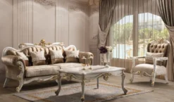 Casa Padrino Luxus Barock Sofa Braun / Silber / Weiß / Gold - Handgefertigtes Wohnzimmer Sofa mit elegantem Muster - Barock Wohnzimmer Möbel - Edel & Prunkvoll
