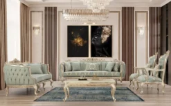 Casa Padrino Luxus Barock Sofa Grün / Antik Gold - Prunkvolles Wohnzimmer Sofa mit elegantem Muster - Barock Wohnzimmer Möbel