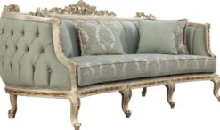 Casa Padrino Luxus Barock Sofa Grün / Antik Gold - Prunkvolles Wohnzimmer Sofa mit elegantem Muster - Barock Wohnzimmer Möbel