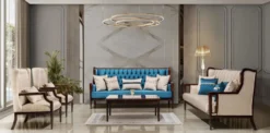 Casa Padrino Luxus Barock Sofa Blau / Dunkelbraun 230 cm