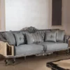 Casa Padrino Luxus Barock Sofa Hellblau / Beige / Schwarz / Gold - Prunkvolles Wohnzimmer Sofa mit elegantem Muster - Barock Wohnzimmer & Hotel Möbel - Edel & Prunkvoll
