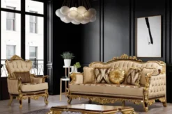 Casa Padrino Luxus Barock Sofa Beige / Braun / Gold - Prunkvolles Wohnzimmer Sofa mit Muster - Barock Wohnzimmer Möbel
