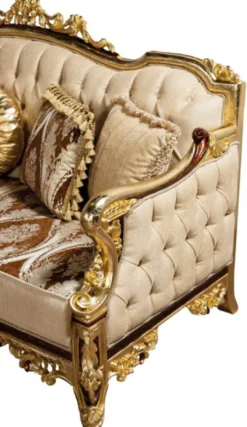 Casa Padrino Luxus Barock Sofa Beige / Braun / Gold - Prunkvolles Wohnzimmer Sofa mit Muster - Barock Wohnzimmer Möbel