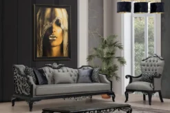 Casa Padrino Luxus Barock Sofa Silber / Schwarz - Wohnzimmer Sofa im Barockstil - Barock Wohnzimmer Möbel - Edel & Prunkvoll