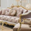 Casa Padrino Luxus Barock Sofa Rosa / Weiß / Gold 228 x 88 x H. 108 cm - Edles Wohnzimmer Sofa mit Blumenmuster und dekorativen Kissen - Barock Wohnzimmer Möbel