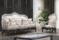 Casa Padrino Luxus Barock Sofa Creme / Beige / Weiß / Grau / Gold - Prunkvolles Wohnzimmer Sofa mit elegantem Muster - Barock Wohnzimmer & Hotel Möbel - Edel & Prunkvoll