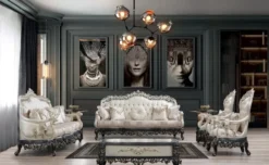 Casa Padrino Luxus Barock Sofa Creme / Beige / Weiß / Grau / Gold - Prunkvolles Wohnzimmer Sofa mit elegantem Muster - Barock Wohnzimmer & Hotel Möbel - Edel & Prunkvoll