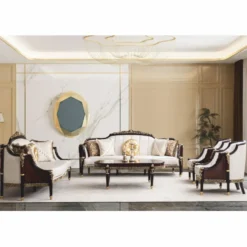 Casa Padrino Luxus Barock Sofa Naturfarben / Dunkelbraun / Gold 255 cm - Barock Möbel