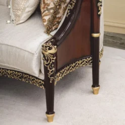 Casa Padrino Luxus Barock Sofa Naturfarben / Dunkelbraun / Gold 255 cm - Barock Möbel
