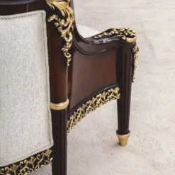 Casa Padrino Luxus Barock Sofa Naturfarben / Dunkelbraun / Gold 255 cm - Barock Möbel