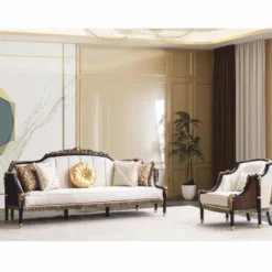 Casa Padrino Luxus Barock Sofa Naturfarben / Dunkelbraun / Gold 255 cm - Barock Möbel