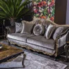 Casa Padrino Luxus Barock Sofa Silber / Schwarz / Gold 220 x 88 x H. 107 cm - Prunkvolles Wohnzimmer Sofa mit dekorativen Kissen - Edel & Prunkvoll