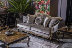 Casa Padrino Luxus Barock Sofa Silber / Schwarz / Gold 220 x 88 x H. 107 cm - Prunkvolles Wohnzimmer Sofa mit dekorativen Kissen - Edel & Prunkvoll