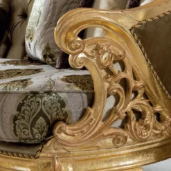 Casa Padrino Luxus Barock Sofa Grün / Grau / Gold 235 x 95 x H. 110 cm - Handgefertigtes Wohnzimmer Sofa mit elegantem Muster - Barock Wohnzimmer Möbel - Edel & Prunkvoll