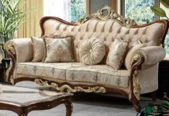 Casa Padrino Luxus Barock Sofa Beige / Braun / Gold 230 cm - Barock Wohnzimmer Möbel