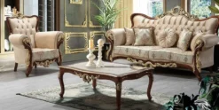 Casa Padrino Luxus Barock Sofa Beige / Braun / Gold 230 cm - Barock Wohnzimmer Möbel