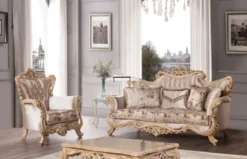 Casa Padrino Luxus Barock Sofa Beige / Braun / Naturfarben - Prunkvolles Wohnzimmer Sofa mit elegantem Muster - Barock Möbel - Edel & Prunkvoll