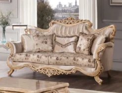 Casa Padrino Luxus Barock Sofa Beige / Braun / Naturfarben - Prunkvolles Wohnzimmer Sofa mit elegantem Muster - Barock Möbel - Edel & Prunkvoll