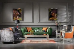 Casa Padrino Luxus Barock Sofa Grün / Braun / Silber - Handgefertigtes Wohnzimmer Sofa - Barock Wohnzimmer Möbel