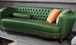 Casa Padrino Luxus Barock Sofa Grün / Braun / Silber - Handgefertigtes Wohnzimmer Sofa - Barock Wohnzimmer Möbel