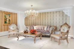 Casa Padrino Luxus Barock Sofa Lila / Creme / Beige / Kupferfarben 260 x 100 x H. 90 cm - Prunkvolles Wohnzimmer Sofa mit edlem Muster - Barock Wohnzimmer Möbel