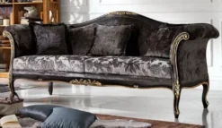 Casa Padrino Luxus Barock Sofa Grau / Schwarz / Gold - Edles Wohnzimmer Sofa mit elegantem Muster - Barock Möbel - Luxus Qualität - Made in Italy