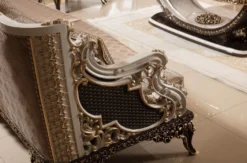 Casa Padrino Luxus Barock Sofa Grau / Weiß / Dunkelbraun / Gold 255 cm