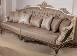 Casa Padrino Luxus Barock Sofa Grau / Weiß / Dunkelbraun / Gold 255 cm