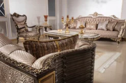 Casa Padrino Luxus Barock Sofa Grau / Weiß / Dunkelbraun / Gold 255 cm