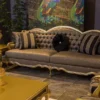 Casa Padrino Luxus Barock Sofa Grau / Gold 243 x 78 x H. 105 cm - Edles Wohnzimmer Sofa mit dekorativen Kissen - Barock Wohnzimmer Möbel