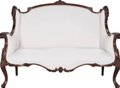 Casa Padrino Luxus Barock Sofa Weiß / Dunkelbraun - Prunkvolles Wohnzimmer Sofa im Barockstil - Barock Wohnzimmer Möbel - Edel & Prunkvoll