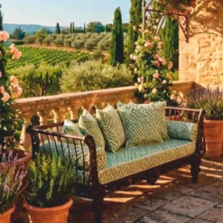 Casa Padrino Luxus Barock Sofa Braun / Grün / Weiß 300 cm - Schmiedeeisen Gartensofa - Barock Hotel & Garten Möbel