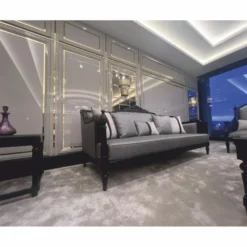 Casa Padrino Luxus Barock Sofa mit Kissen Silber / Schwarz 255 cm - Barock Möbel