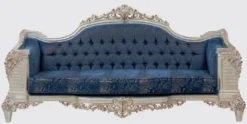 Casa Padrino Luxus Barock Sofa Blau / Creme / Kupfer / Gold 245 x 100 x H. 115 cm - Prunkvolles Wohnzimmer Sofa mit elegantem Muster - Möbel im Barockstil
