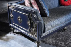 Casa Padrino Luxus Barock Sofa Blau / Gold / Schwarz 240 x 88 x H. 85 cm - Barock Wohnzimmermöbel