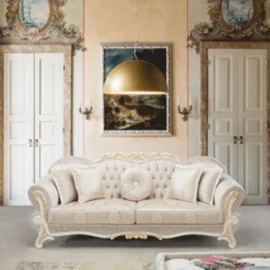 Casa Padrino Luxus Barock Sofa Grau / Weiß / Beige 200 cm - Barockstil Möbel