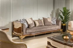 Casa Padrino Luxus Barock Sofa Grau / Dunkelbraun / Gold 265 cm - Barock Möbel