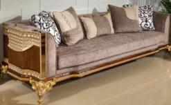 Casa Padrino Luxus Barock Sofa Grau / Dunkelbraun / Gold 265 cm - Barock Möbel