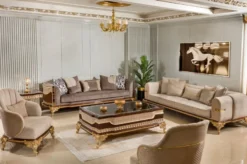 Casa Padrino Luxus Barock Sofa Grau / Dunkelbraun / Gold 265 cm - Barock Möbel