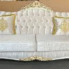 Casa Padrino Luxus Barock Sofa Silber / Creme / Gold - Barockstil Wohnzimmer Sofa mit Glitzersteinen - Luxus Wohnzimmer Möbel im Barockstil - Barock Möbel - Barock Einrichtung