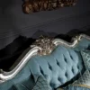 Casa Padrino Luxus Barock Sofa Hellblau / Silber / Gold 238 x 85 x H. 106 cm - Wohnzimmer Sofa mit elegantem Muster und dekorativen Kissen - Barock Wohnzimmer Möbel