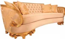 Casa Padrino Luxus Barock Sofa Beige / Gold - Prunkvolles Wohnzimmer Sofa - Barockstil Wohnzimmer Möbel - Luxus Möbel im Barockstil - Barock Einrichtung - Edel & Prunkvoll