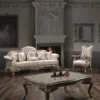 Casa Padrino Luxus Barock Sofa mit Glitzersteinen und dekorativen Kissen Silber / Creme / Beige 230 x 90 x H. 110 cm - Prunkvolles Wohnzimmer Sofa