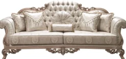 Casa Padrino Luxus Barock Sofa mit Glitzersteinen und dekorativen Kissen Silber / Creme / Beige 230 x 90 x H. 110 cm - Prunkvolles Wohnzimmer Sofa