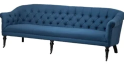 Casa Padrino Luxus Barock Sofa Paris Blau 216 x 82 x 75 cm - Edles Sofa für Hotel und Gastronomie